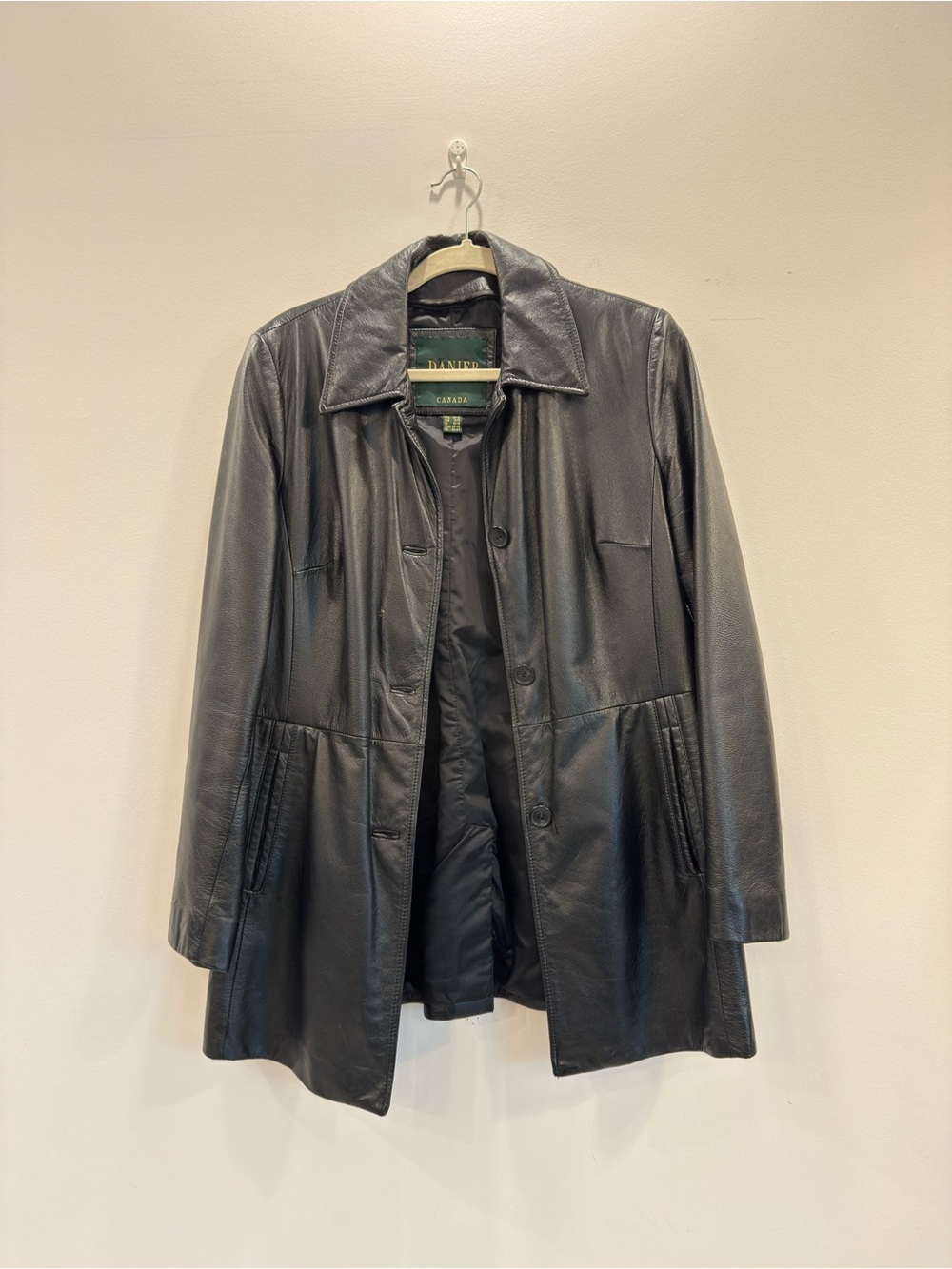 Danier Black Leather Button-Down Coat Size M